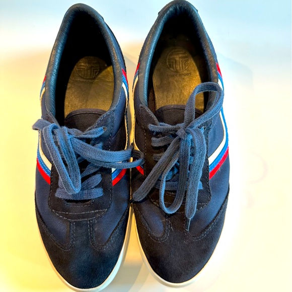 TORY BURCH SPORT Women's Blue Canvas Suede Lace Up Sneakers Shoes Size 8 - Picture 3 of 7